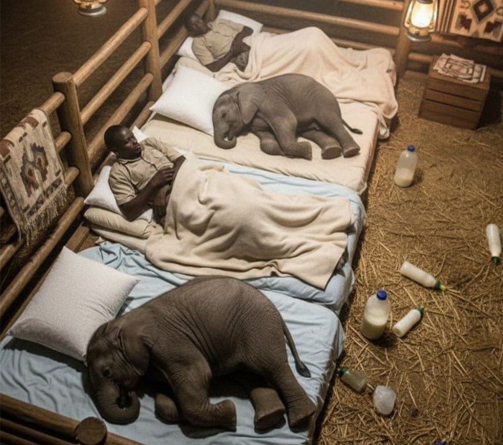 Τα ορφανά ελεφαντάκια του Ναϊρόμπι κοιμούνται με τους φροντιστές τους (βίντεο)
