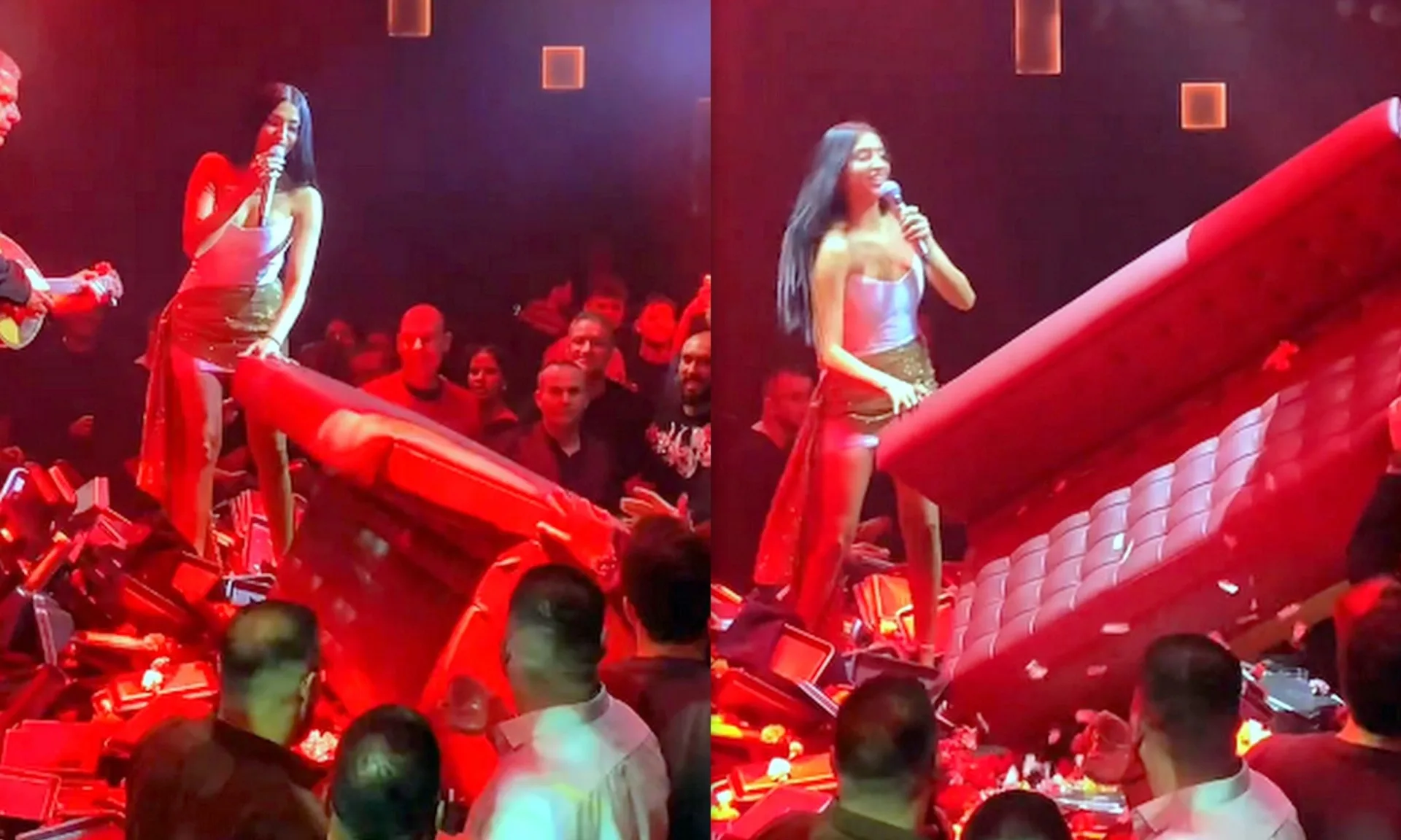 Αναστασία: Πέταξαν ολόκληρο καναπέ στην πίστα την ώρα που τραγουδούσε!