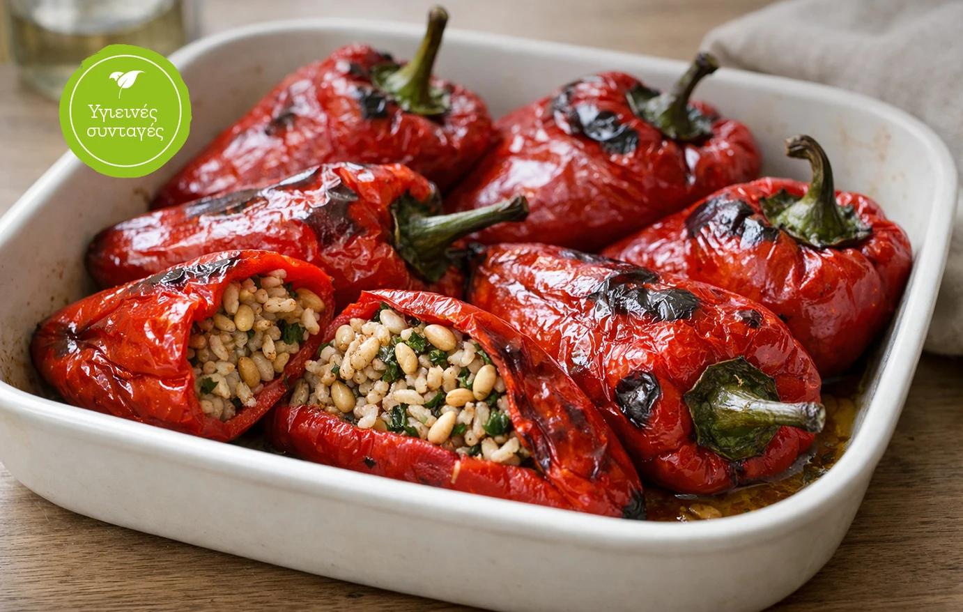 Τι θα φάμε σήμερα; Γεμιστές κόκκινες πιπεριές με ρύζι και κουκουνάρι